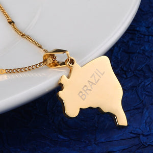 Brazil Country Map Love Charm Pendant Gold & Silver