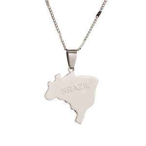 Brazil Country Map Love Charm Pendant Gold & Silver