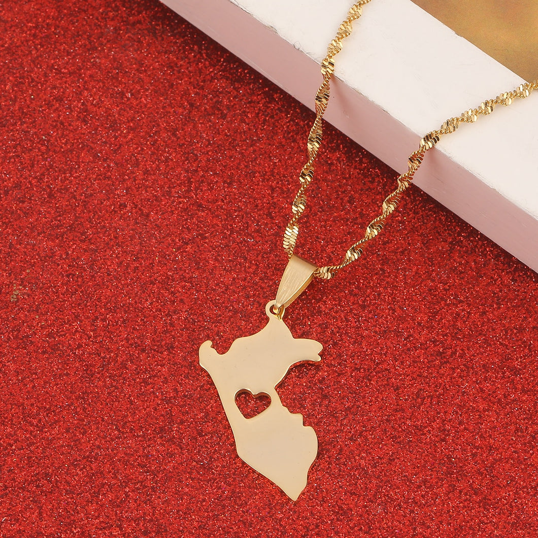 Peru Love Country Map Charm Gold Pendant