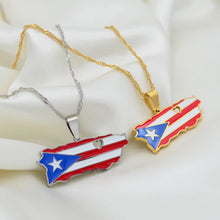Load image into Gallery viewer, Puerto Rico Country Map Shape &amp; Flag Colors Pendant Gold &amp; Silver
