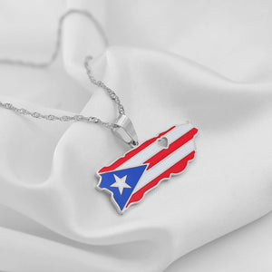 Puerto Rico Country Map Shape & Flag Colors Pendant Gold & Silver