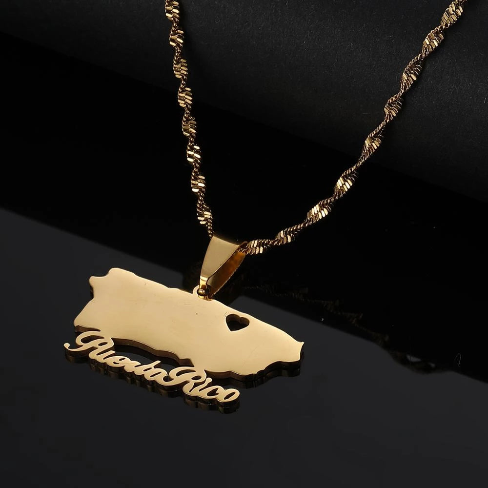 Puerto Rico With Heart Map Pendant Necklaces Gold Color PR Puerto Ricans  Jewelry Gifts | Wish