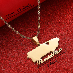 Puerto Rico Country Map Love Pendant Gold & Silver